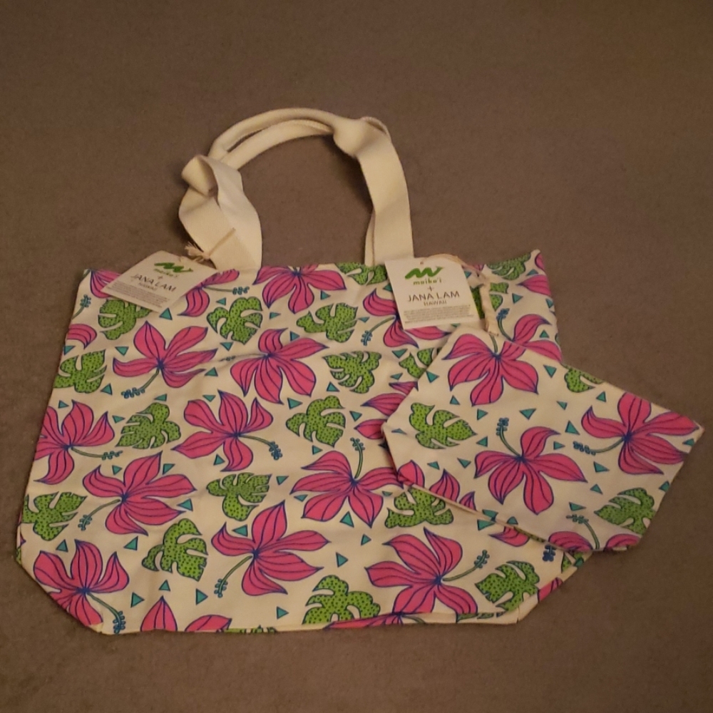 Jana Lam Hawaii Floral Hibiscus Tote Pouch SET